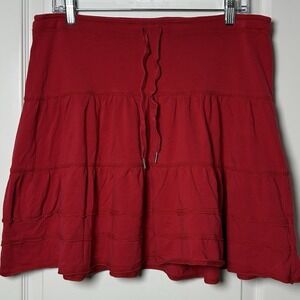 Lipstick Red Cotton Stretch Tiered Ruffle Flouncy Mini Skirt Tomato‎ Girl Style